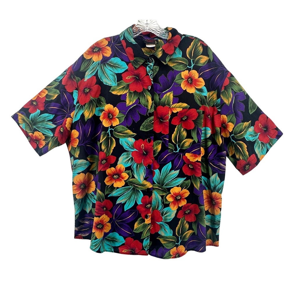 VTG Wentworth‎ Gallery Womens Plus 22 Floral Hibiscus Tropical Button Down Shirt